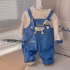 Blue Kids Overalls with Cartoon Design